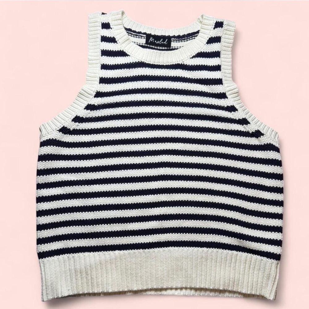 Marled navy blue and White Knit Top